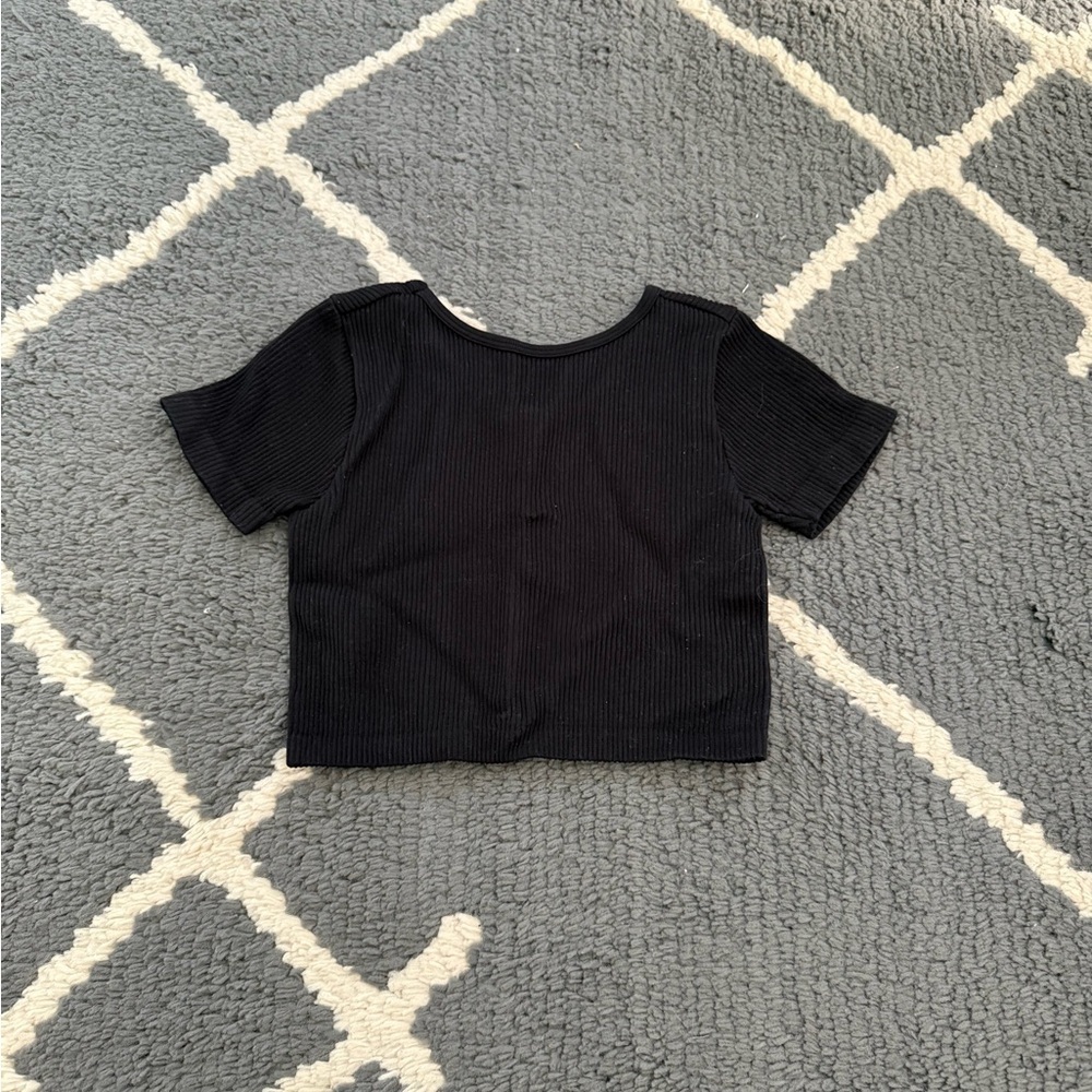 Zara Kids Seamless Black Ribbed Cropped T-Shirt